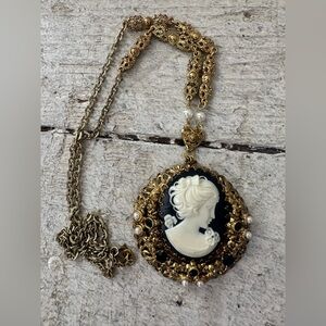 Vintage 50s Cameo West German Filigree Necklace